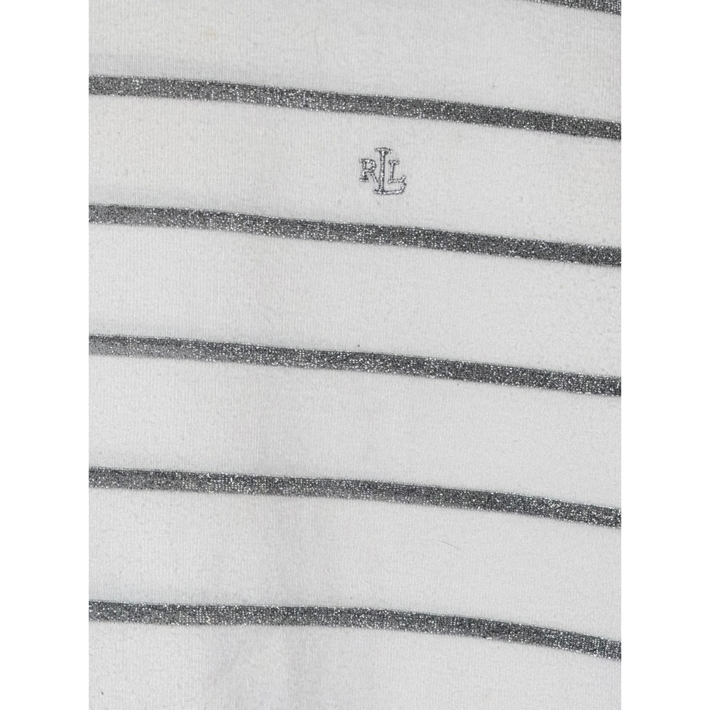 Lauren Ralph Lauren White Silver Metallic Stripe Short Sleeve Tee Smal - Picture 3 of 7